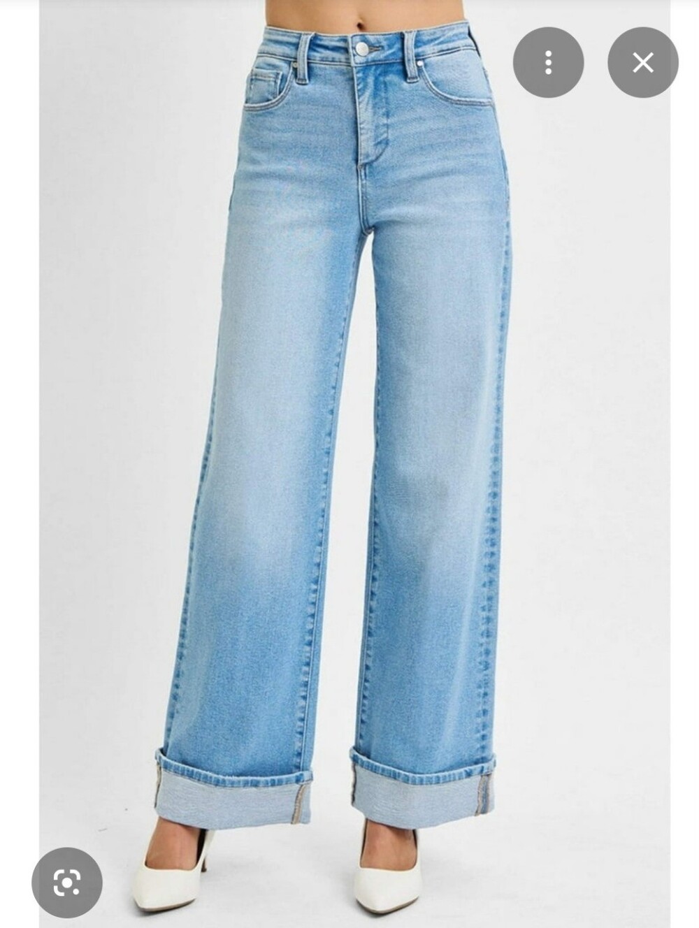 Risen Tummy Control Wide Leg Cuffed Jeans NWT Size 5 Light Wash